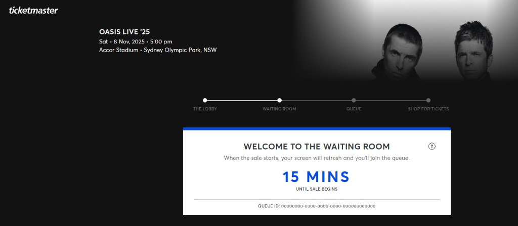 Ticketmaster waiting room — Welcome to the waiting room with countdown timer